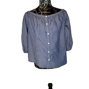 MERONA DENIM COLOR OFF THE SHOULDER BUTTON CROP 3/4‎ SLEEVE MEDIUM